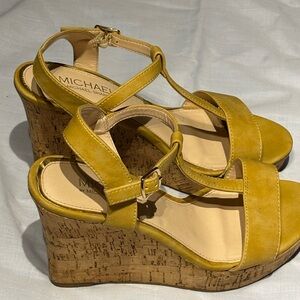 Michael Shannon Yellow Wedge Sandals with T-Strap